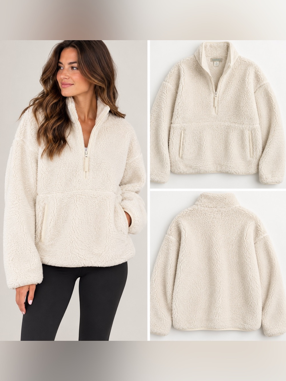 EUC Sundance Heidi Sherpa Pullover XL Cream Half Zip Teddy Fleece